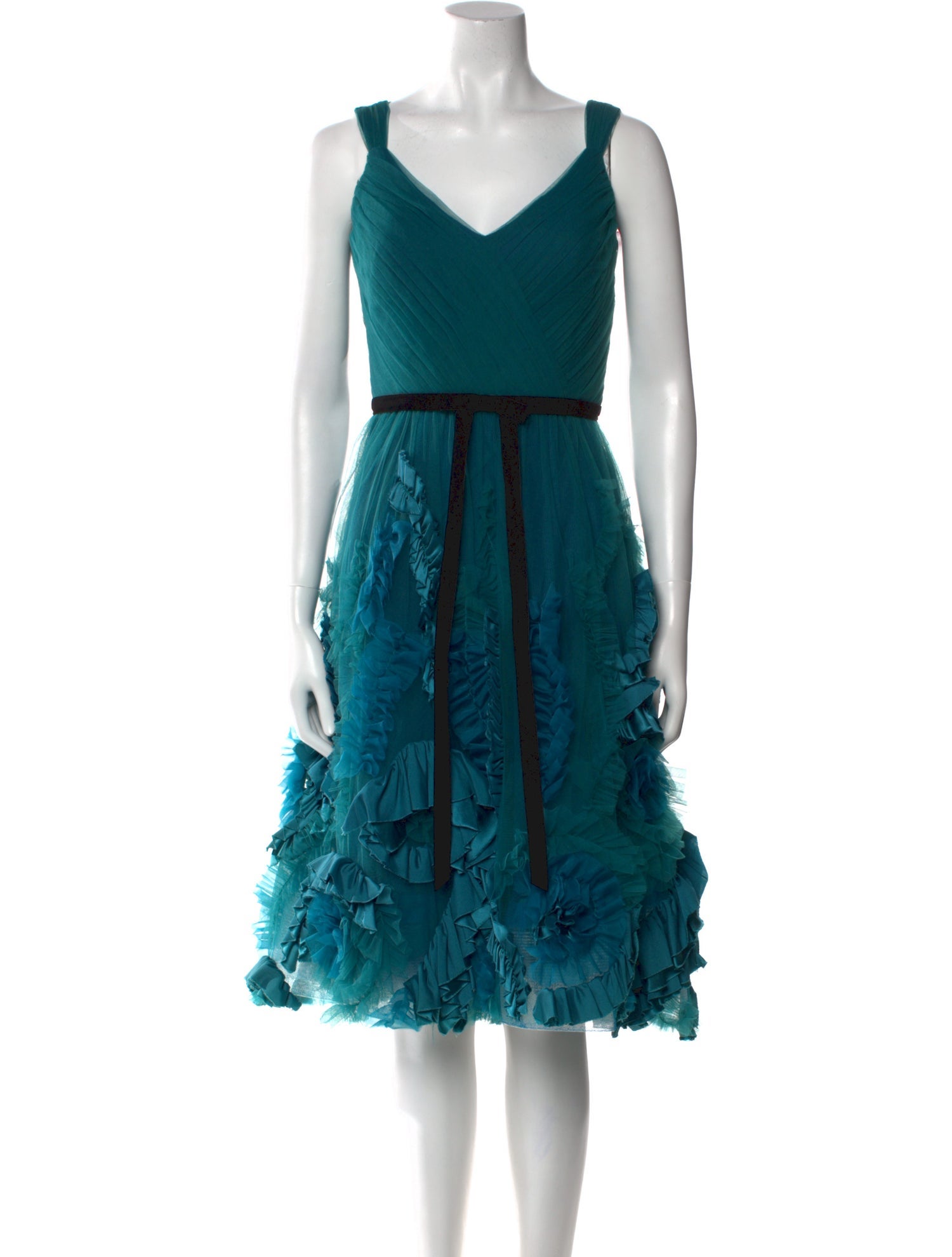 Marchesa Notte V-Neck Midi Length Dress