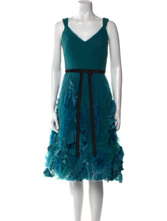 Marchesa Notte V-Neck Midi Length Dress