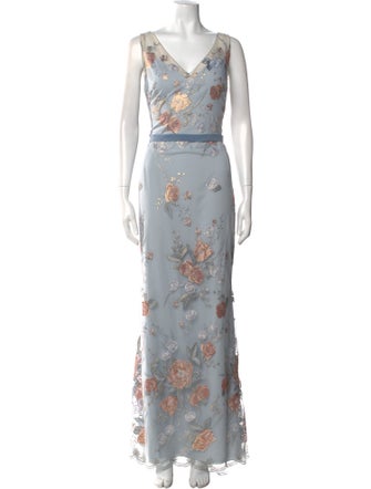 Marchesa Notte Floral Print Long Dress