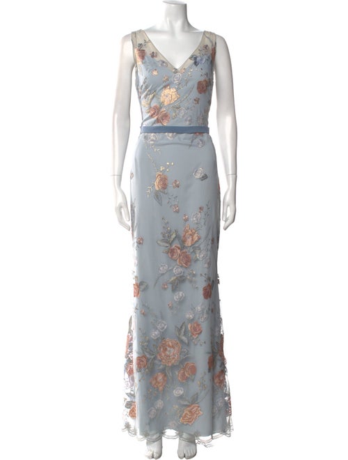 Marchesa Notte Floral Print Long Dress