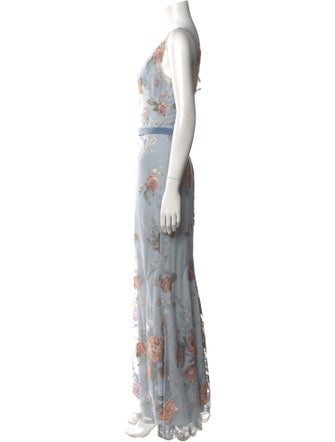 Marchesa Notte Floral Print Long Dress