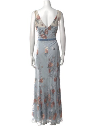 Marchesa Notte Floral Print Long Dress