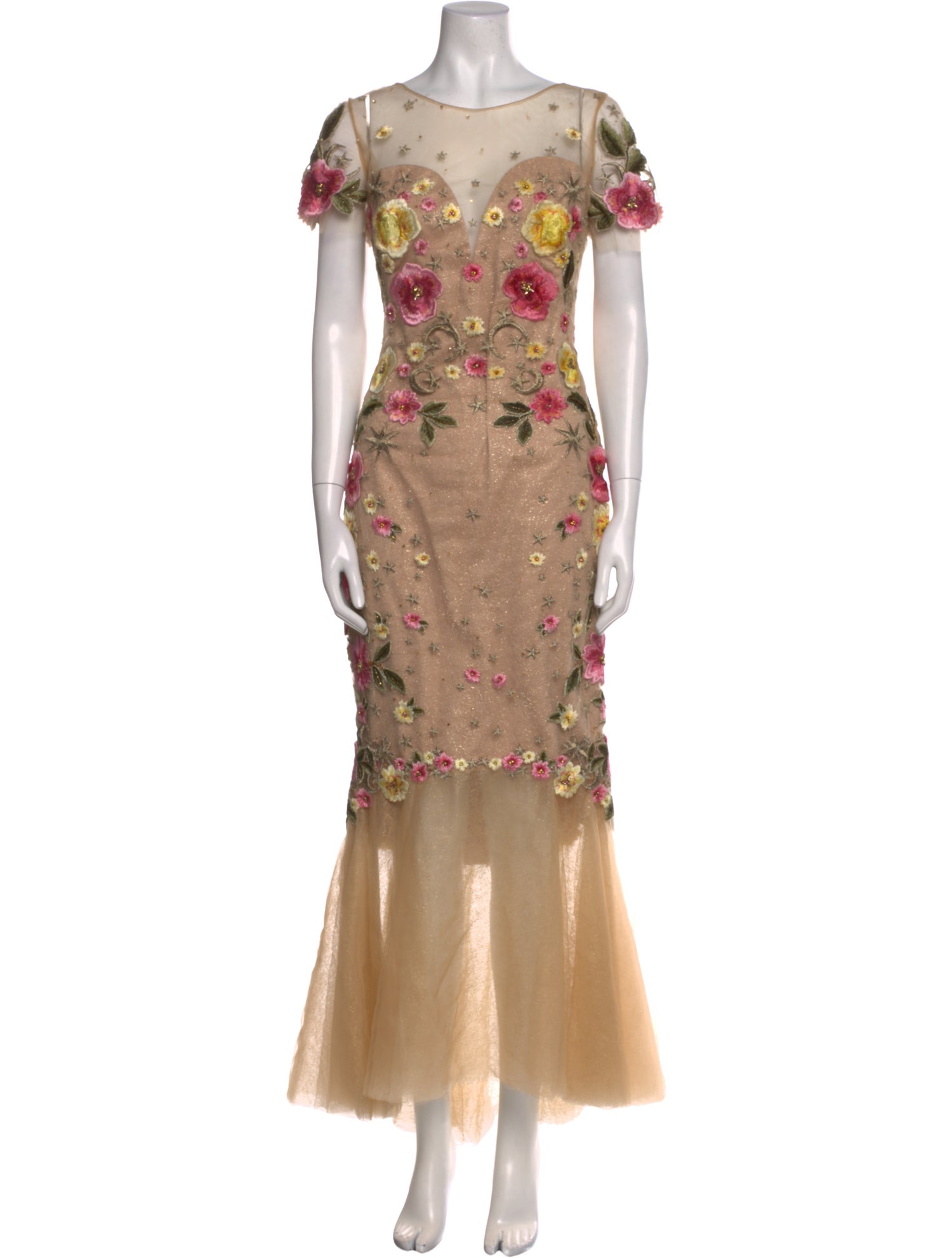 Marchesa Notte Floral Print Long Dress