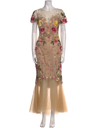 Marchesa Notte Floral Print Long Dress