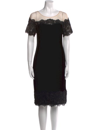 Marchesa Notte Bateau Neckline Knee-Length Dress