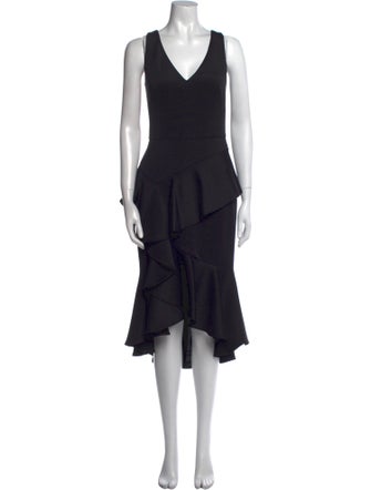 Marchesa Notte V-Neck Midi Length Dress