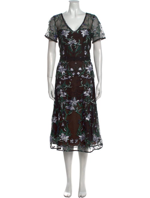 Marchesa Notte Floral Print Midi Length Dress