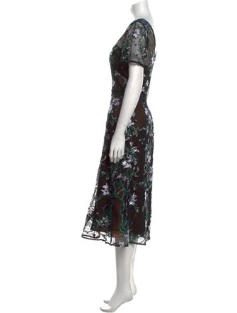 Marchesa Notte Floral Print Midi Length Dress