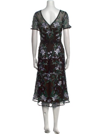 Marchesa Notte Floral Print Midi Length Dress