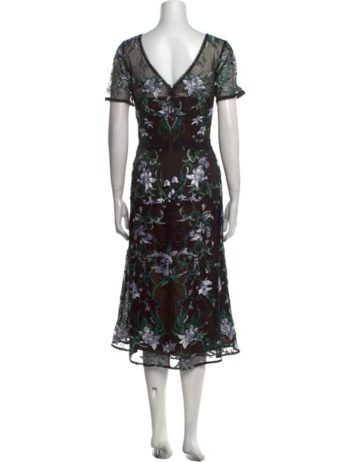 Marchesa Notte Floral Print Midi Length Dress