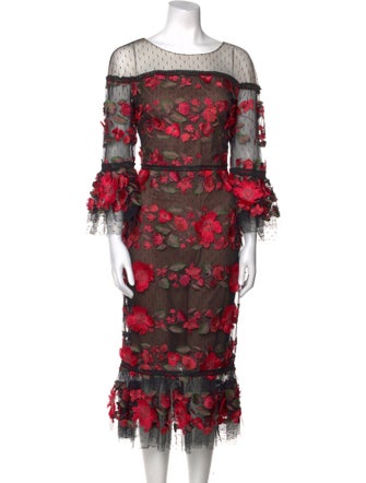 Marchesa Notte Lace Pattern Long Dress