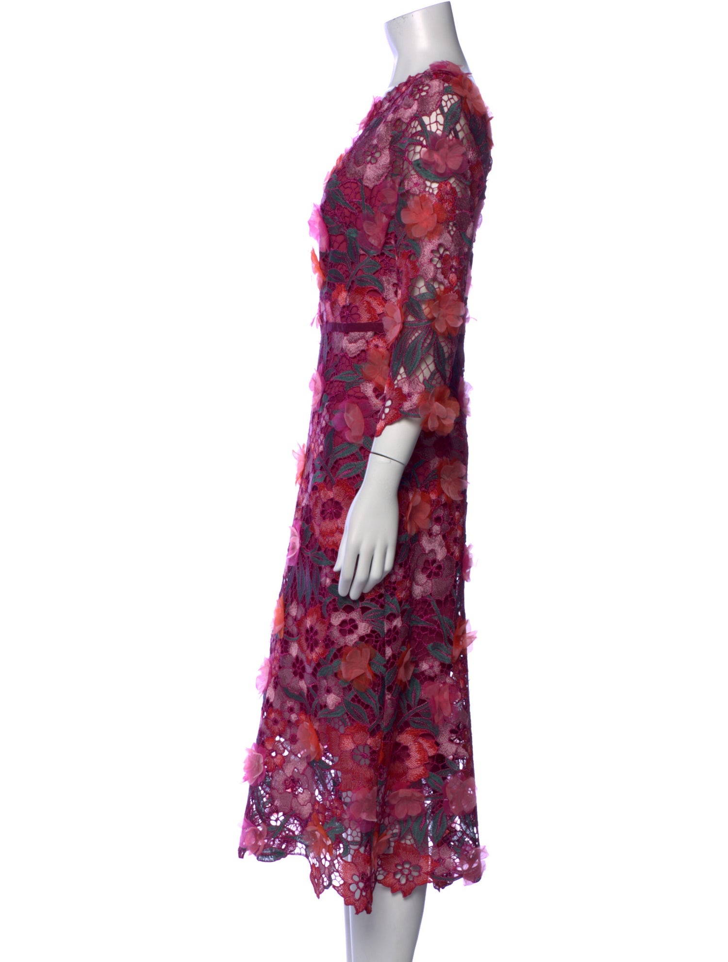 Marchesa Notte Floral Print Midi Length Dress