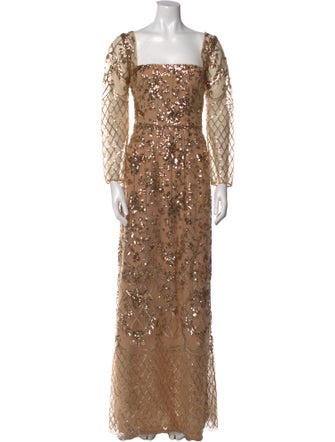 Marchesa Notte Lace Pattern Long Dress