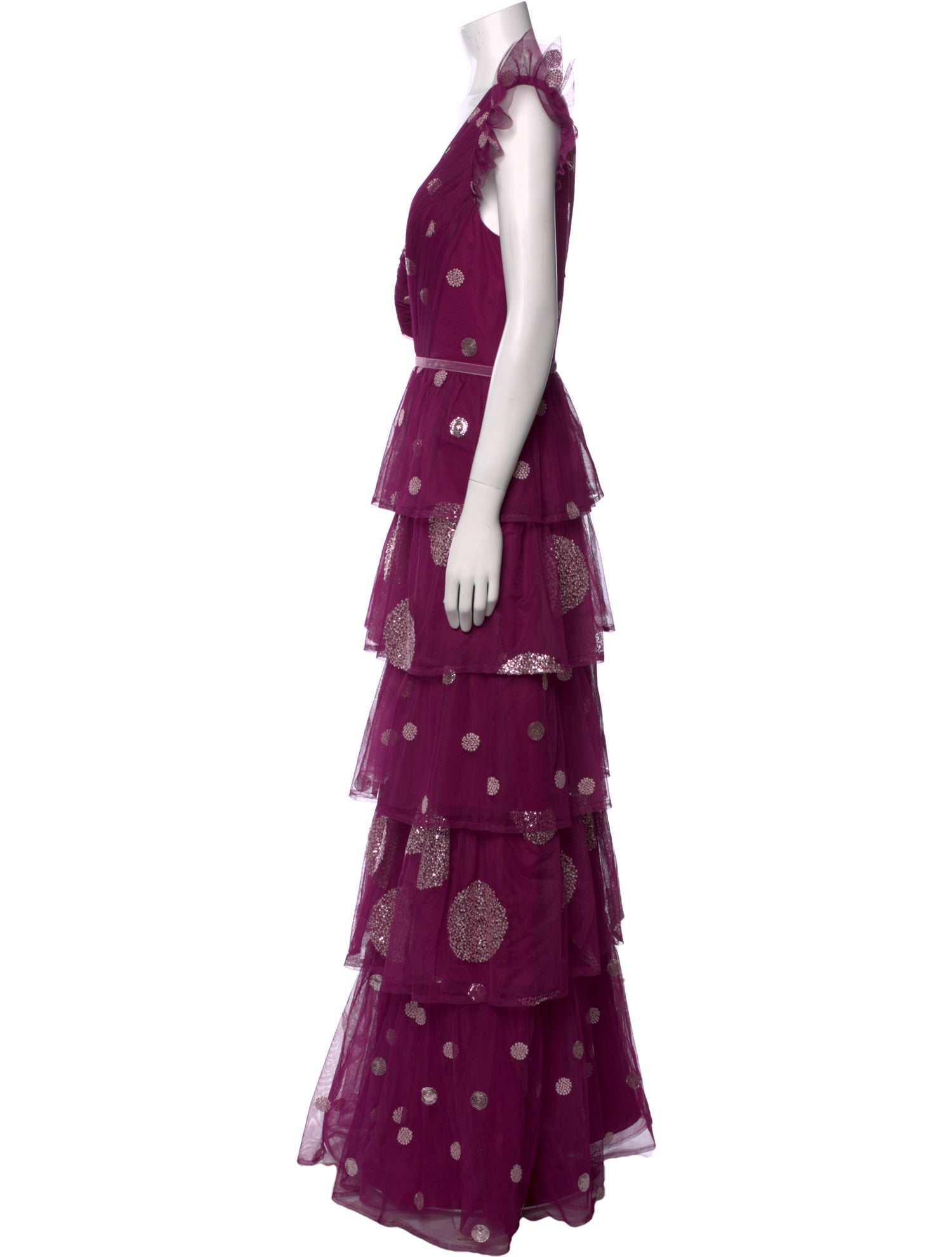 Marchesa Notte Polka Dot Print Long Dress