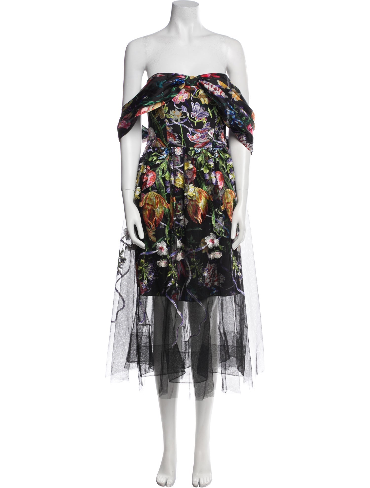 Marchesa Notte Floral Print Midi Length Dress