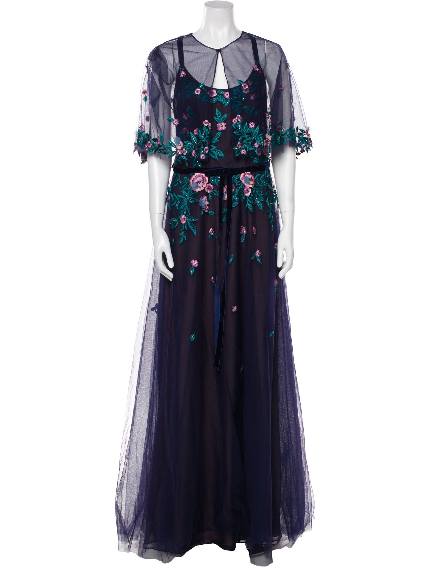 Marchesa Notte Floral Print Long Dress