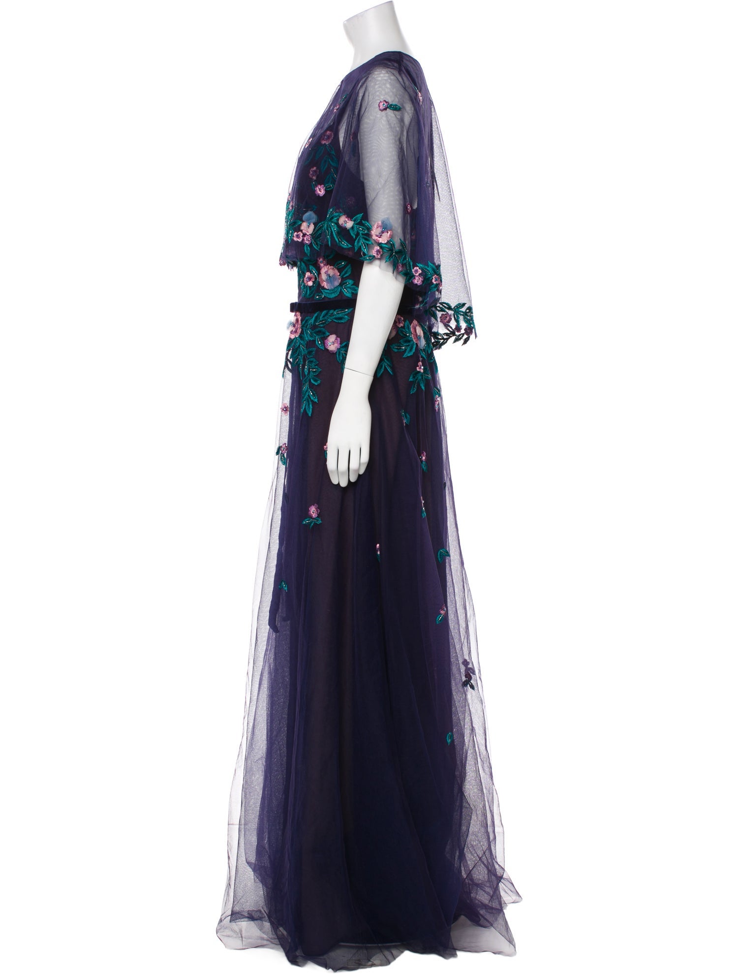 Marchesa Notte Floral Print Long Dress