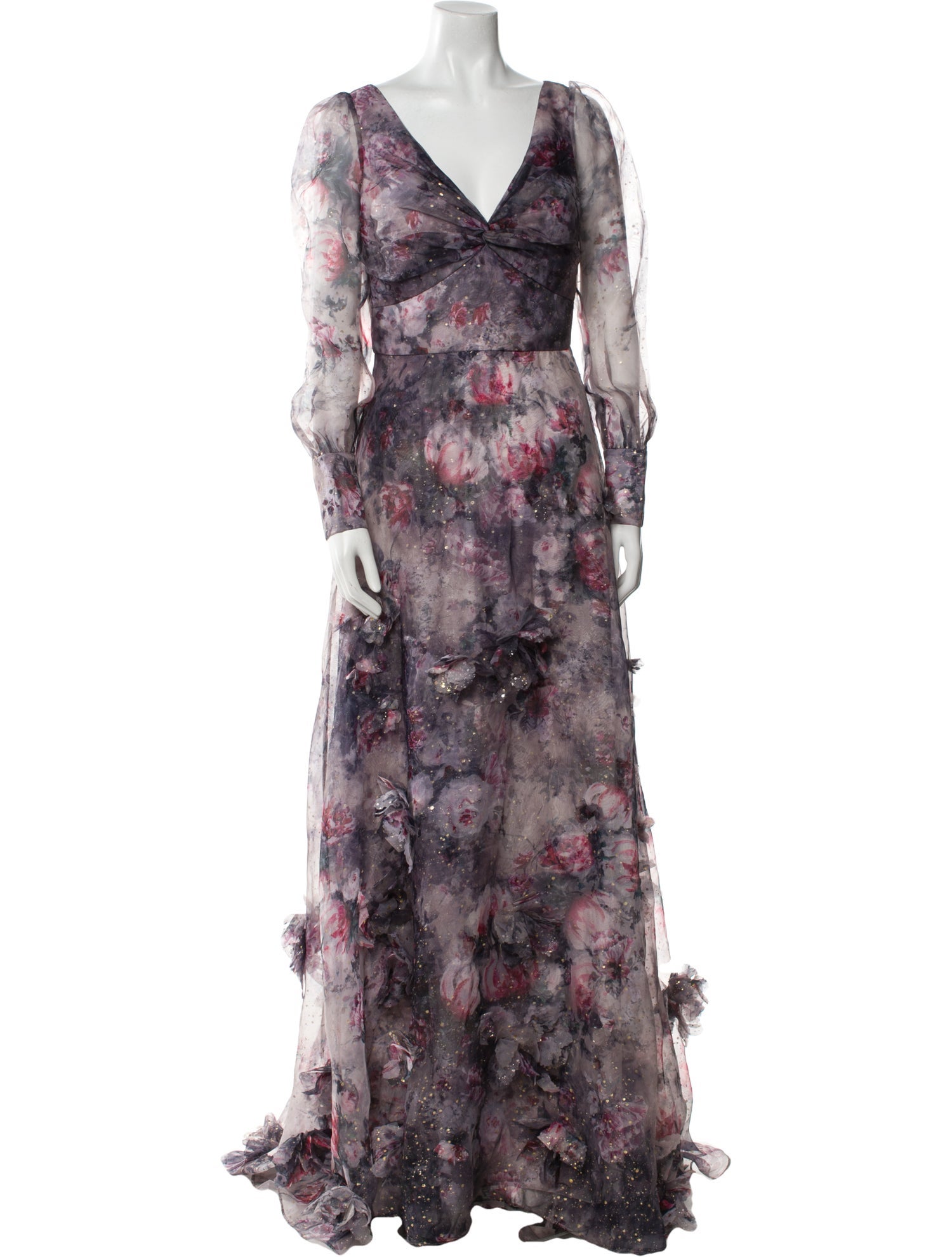 Marchesa Notte Floral Print Long Dress