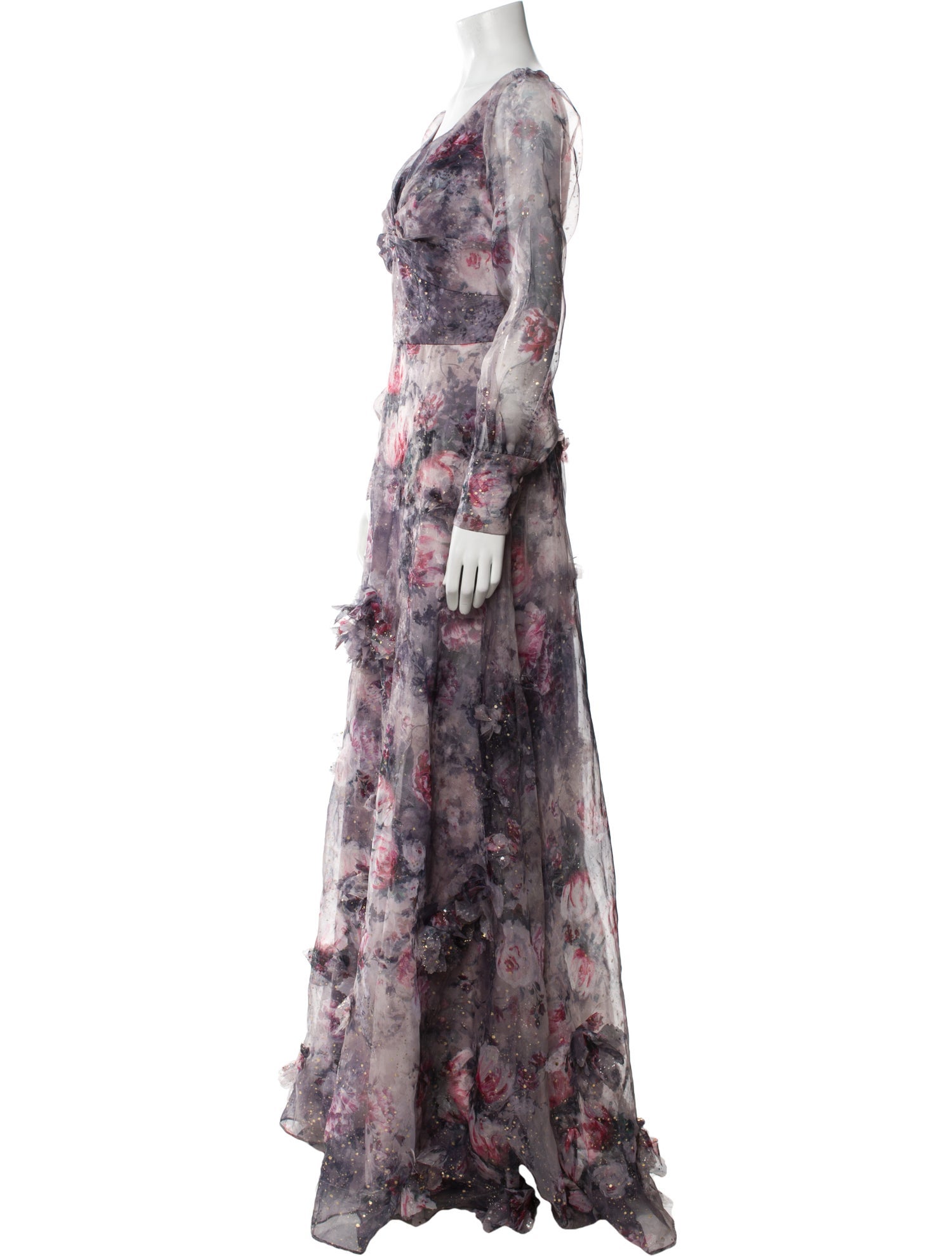 Marchesa Notte Floral Print Long Dress