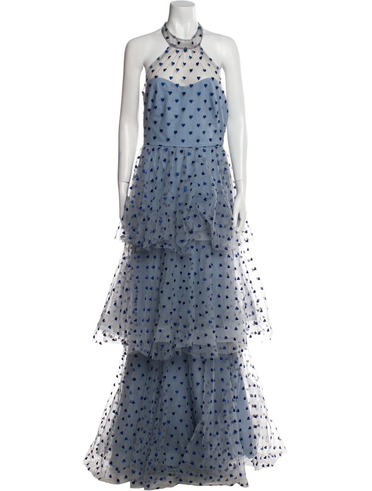 Marchesa Notte Polka Dot Print Long Dress