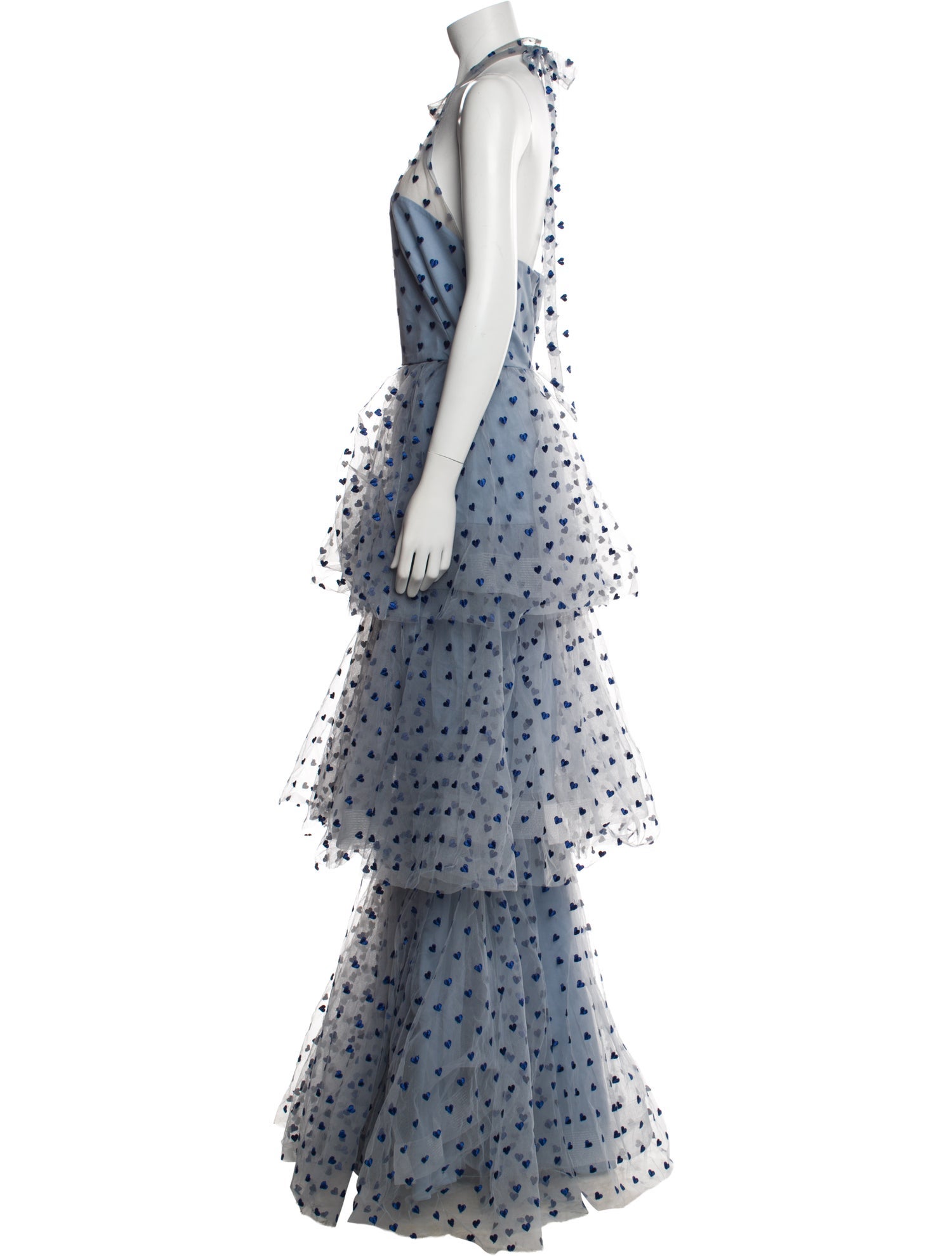 Marchesa Notte Polka Dot Print Long Dress