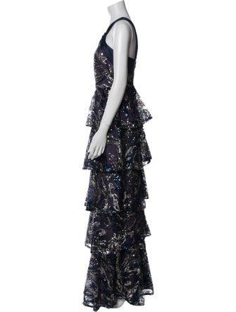 Marchesa Notte Floral Print Long Dress