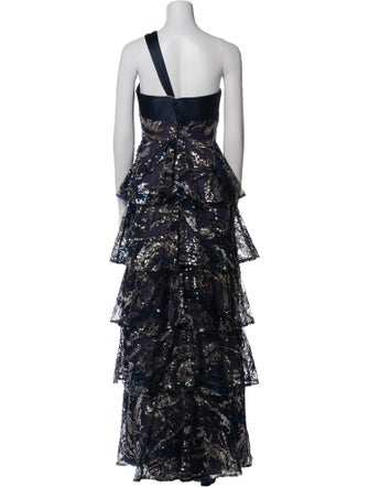Marchesa Notte Floral Print Long Dress