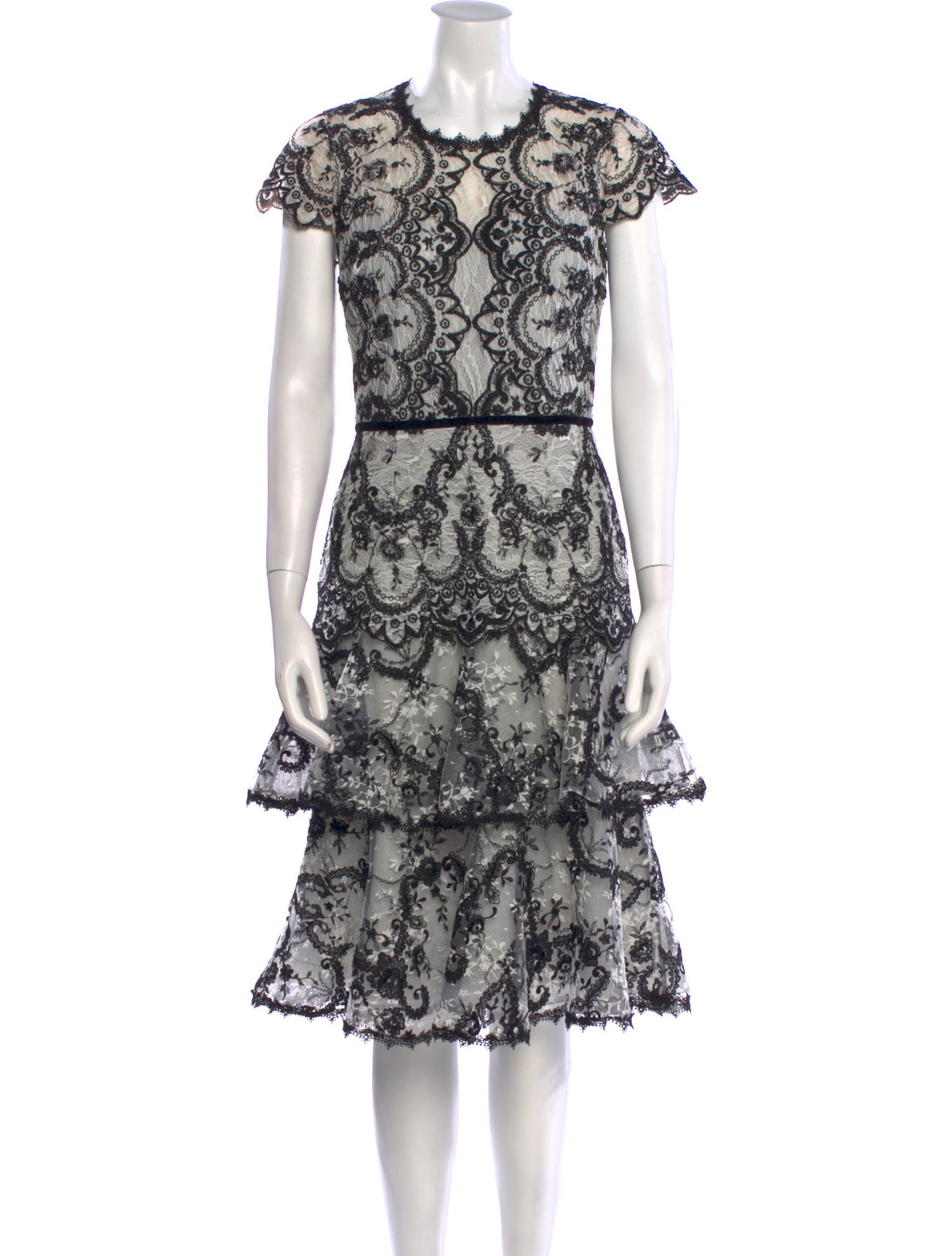 Marchesa Notte Lace Pattern Midi Length Dress