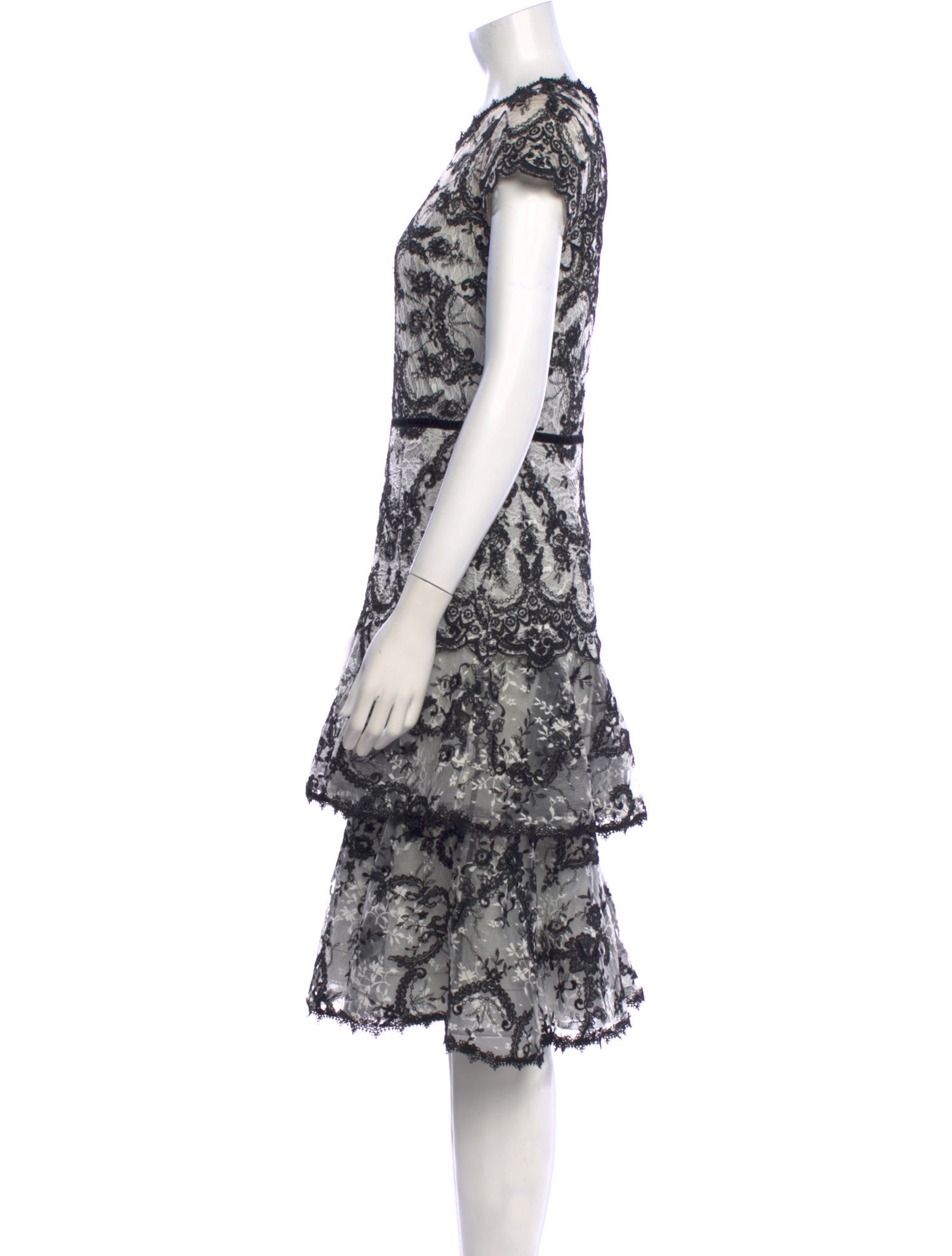 Marchesa Notte Lace Pattern Midi Length Dress