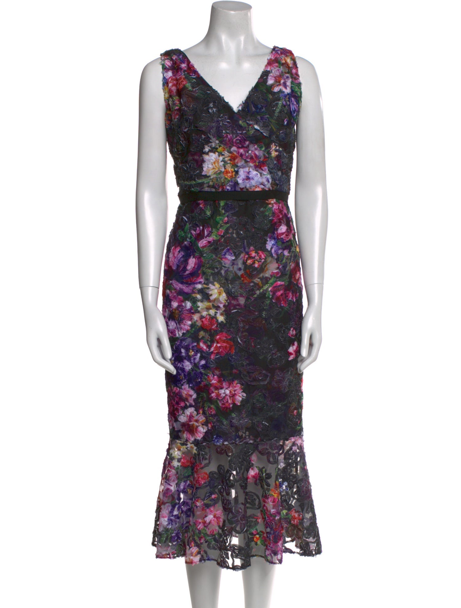 Marchesa Notte Floral Print Midi Length Dress