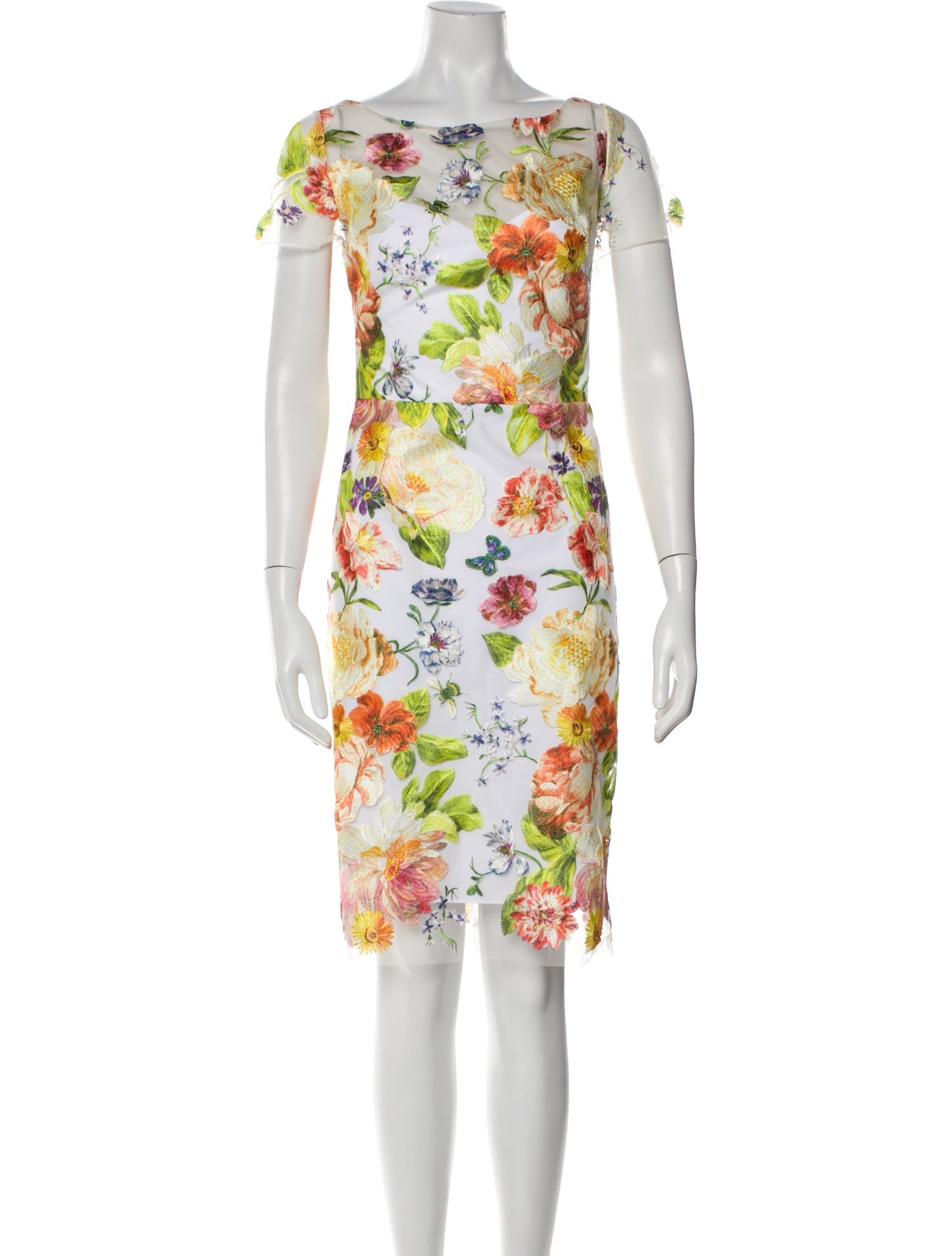 Marchesa Notte Floral Print Knee-Length Dress