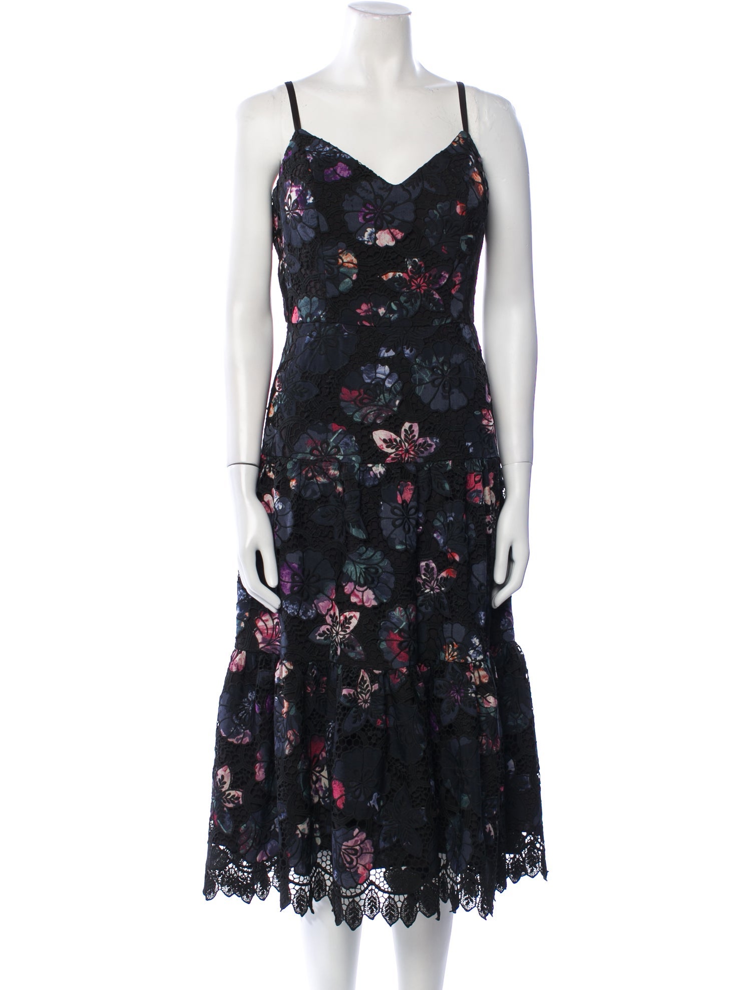 Marchesa Notte Floral Print Midi Length Dress - Black Dresses, Clothing -  WMH37976