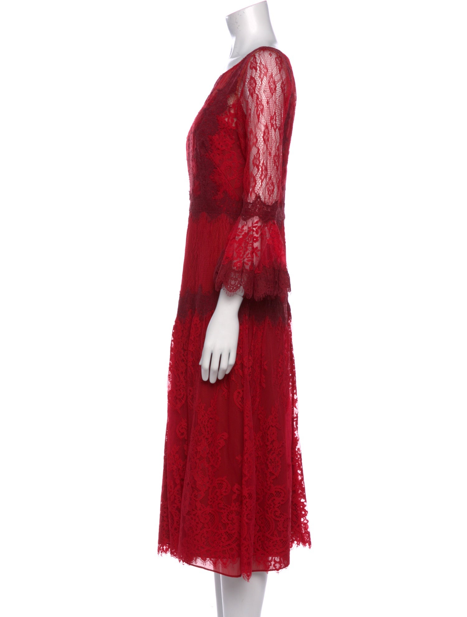 marchesa notte red lace tea length dress Marchesa Notte Lace Pattern Midi Length Dress - Red Dresses, Clothing -  WMH37999