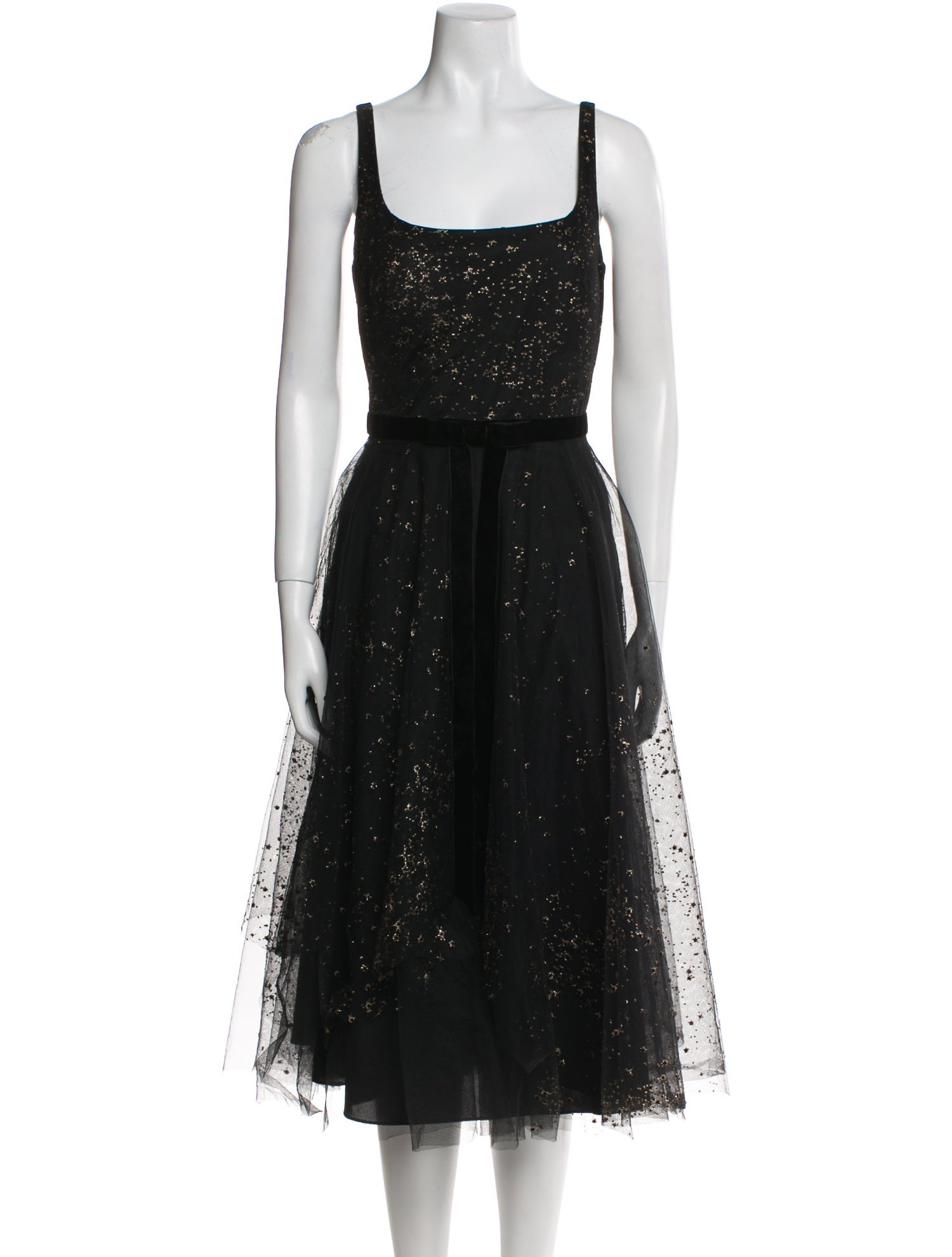 Marchesa Notte Square Neckline Midi Length Dress