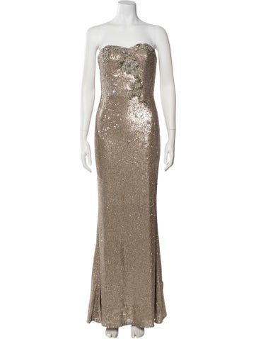 Pre-owned Marchesa Notte Strapless Long Dress In Gold