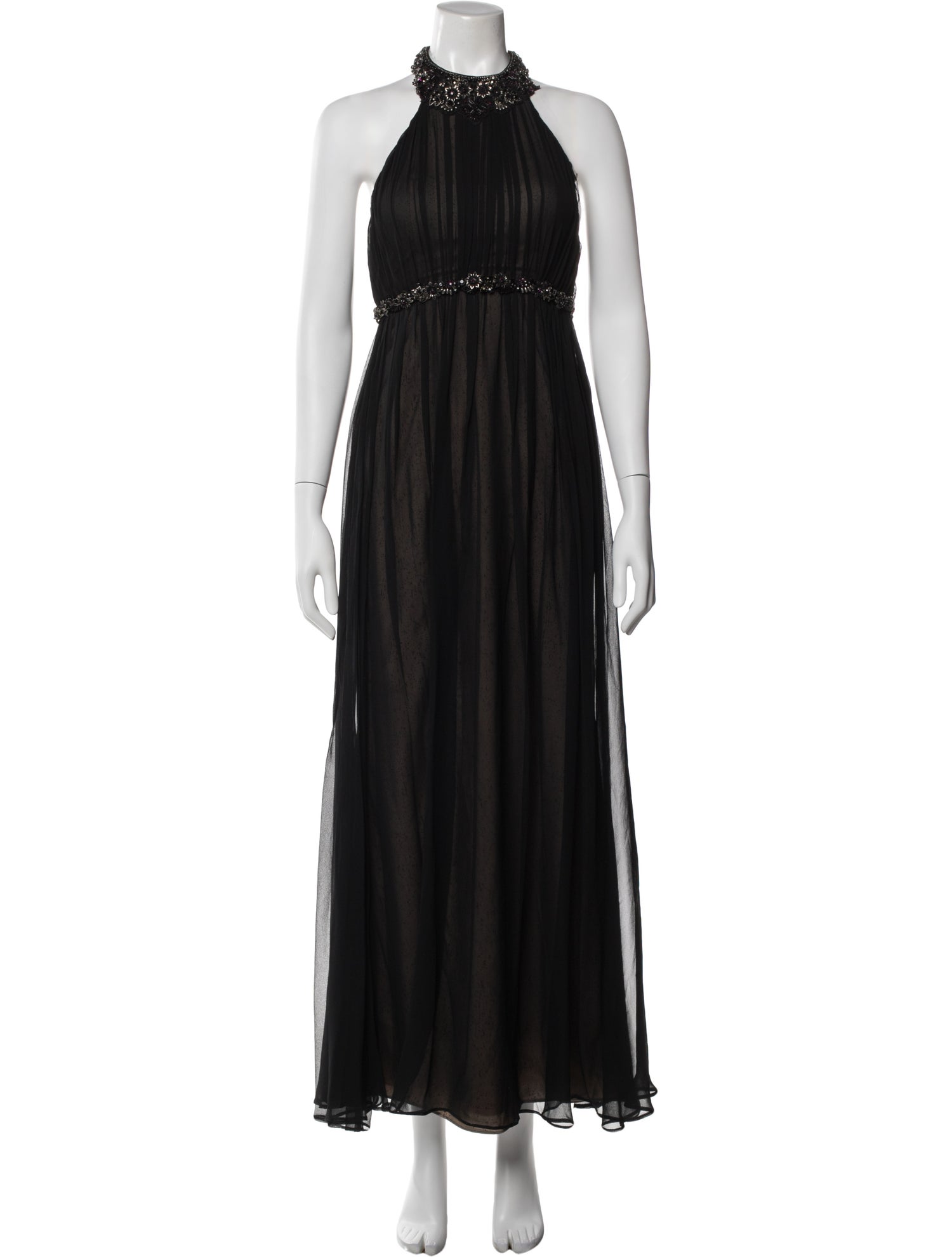marchesa notte silk maxi dress Marchesa Notte 100% Silk Cowl Neck Sequined Formal Gown Maxi Dress 6 Black  Tie