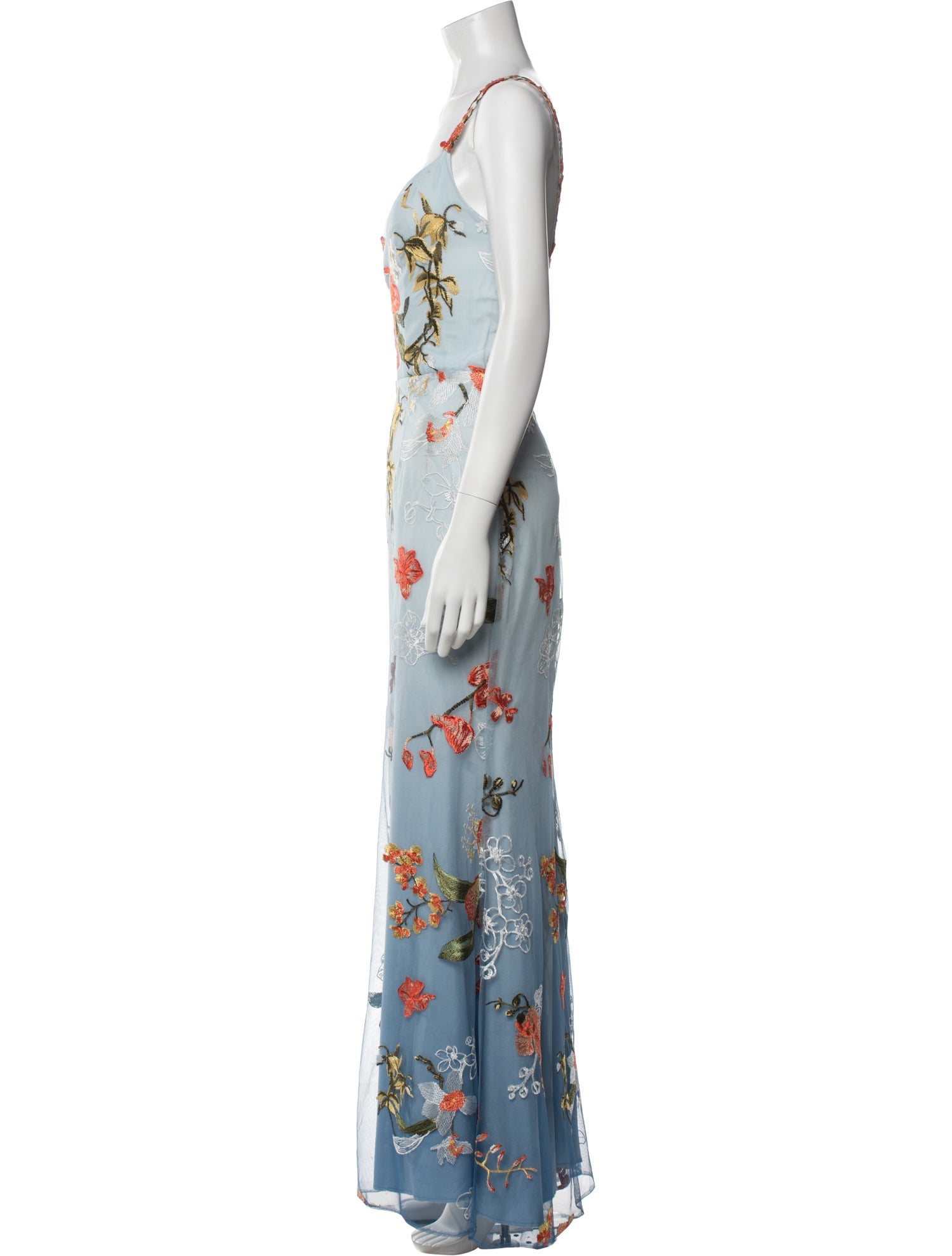 Marchesa Notte Floral Print Long Dress - Blue Dresses, Clothing - WMH39602