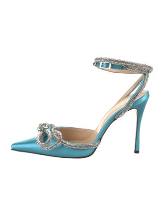 Mach & Mach Satin Crystal Embellishments Slingback Pumps