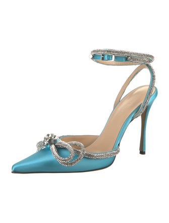 Mach & Mach Satin Crystal Embellishments Slingback Pumps