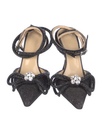 Mach & Mach Glitter Bow Accents Slingback Pumps