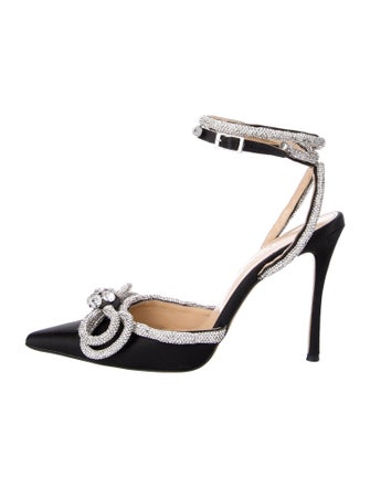 Mach & Mach Satin Crystal Embellishments Slingback Pumps