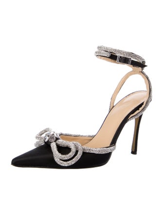 Mach & Mach Satin Crystal Embellishments Slingback Pumps