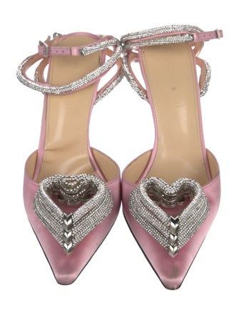 Mach & Mach Satin Crystal Embellishments Slingback Pumps