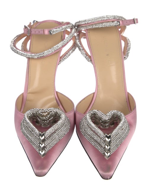 Mach & Mach Satin Crystal Embellishments Slingback Pumps