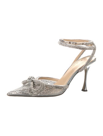 Mach & Mach Leather Crystal Embellishments Slingback Pumps