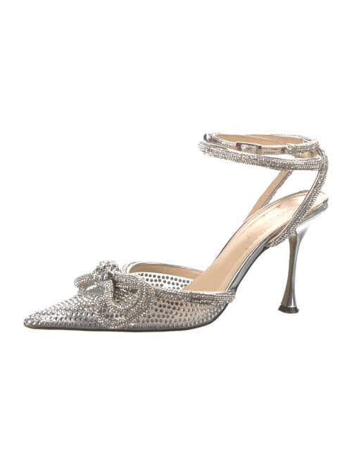 Mach & Mach Leather Crystal Embellishments Slingback Pumps