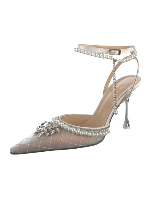 Mach & Mach Faux Pearl Accents Satin Slingback Pumps