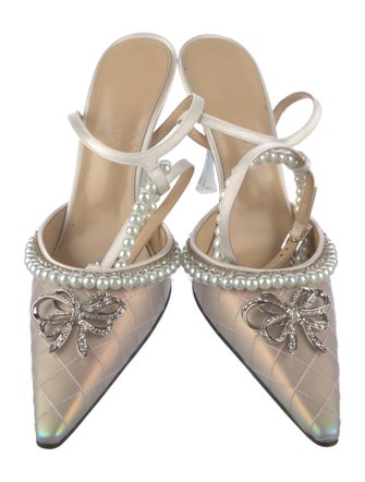 Mach & Mach Faux Pearl Accents Satin Slingback Pumps