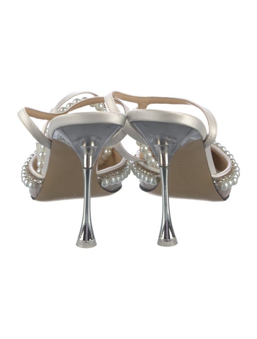Mach & Mach Faux Pearl Accents Satin Slingback Pumps