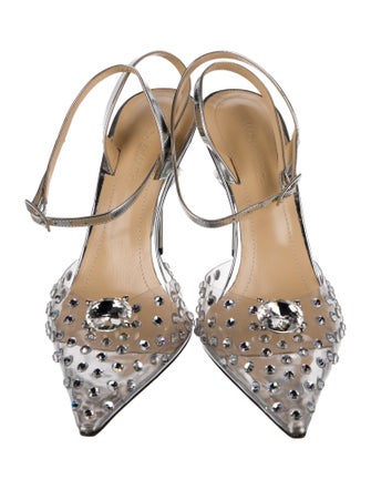 Mach & Mach PVC Crystal Embellishments Slingback Pumps